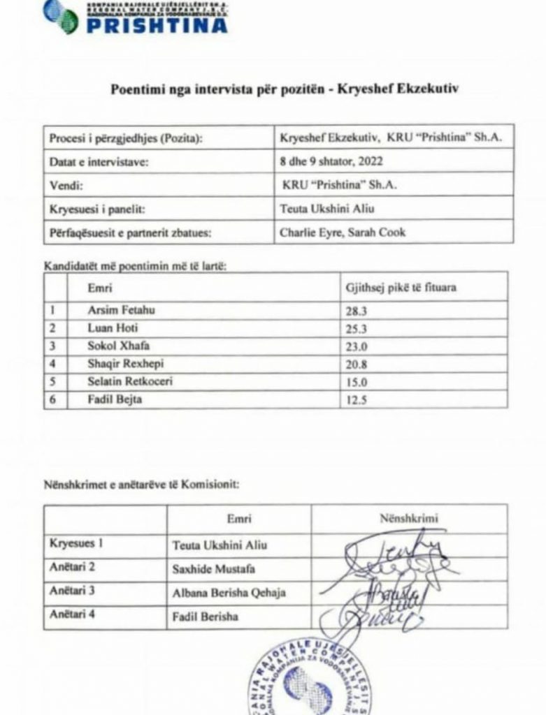 ​Arsim Fetahu zgjedhet kryeshef ekzekutiv i Ujësjellësit KRU Prishtina